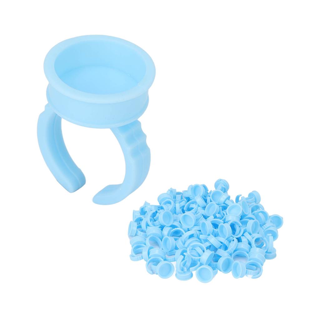 100pcs Eyelash Extension Glue Finger Rings Disposable Open Type Tattoo Ink Holder Cups Blue