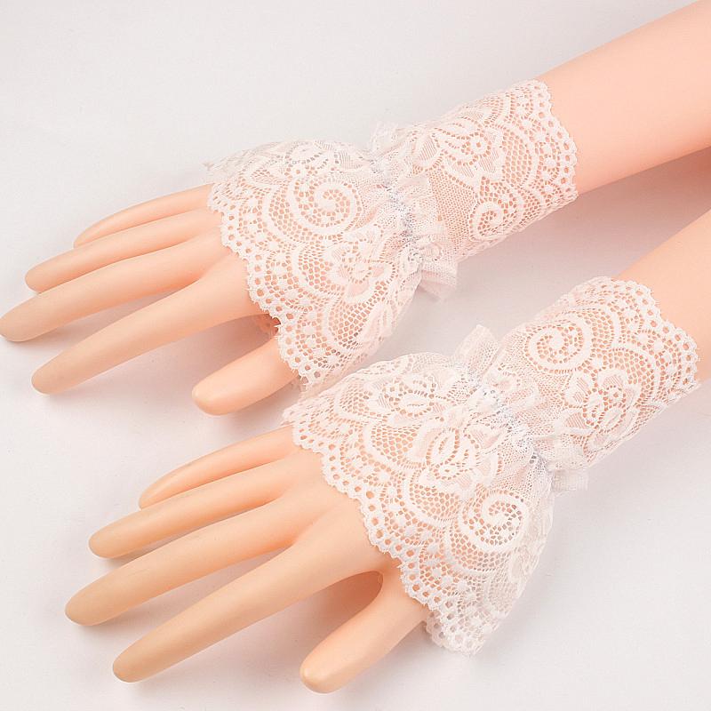 Fashion Gothic Fingerless Glove Sleeves Women Lace Short Arm Sleeves Wrist Cuffs Bracelets Solid Black White Gloves