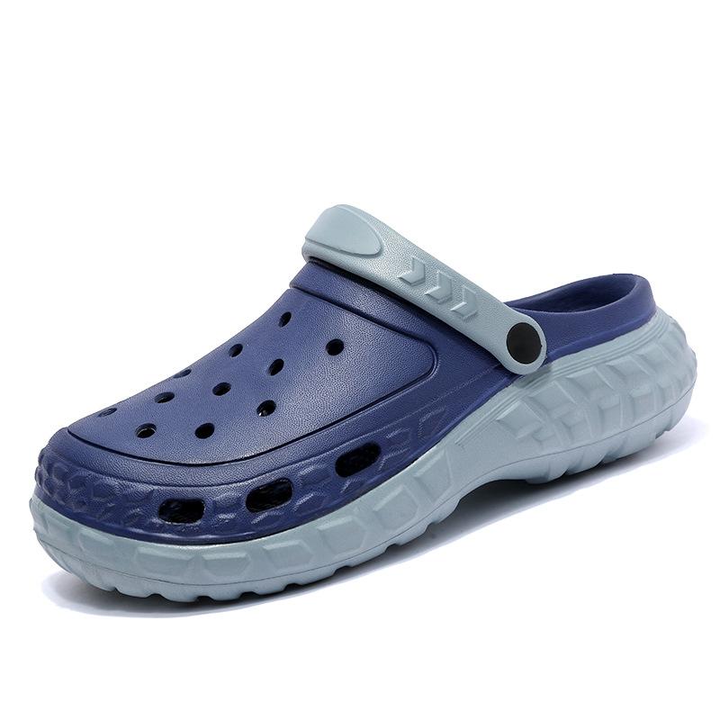 Two-Color Trendy Men'S Hole Shoes Breathable Outside Wear Non-Slip Thick-Soled Bag Head Slippers Men'S Outdoor Beach Sandals