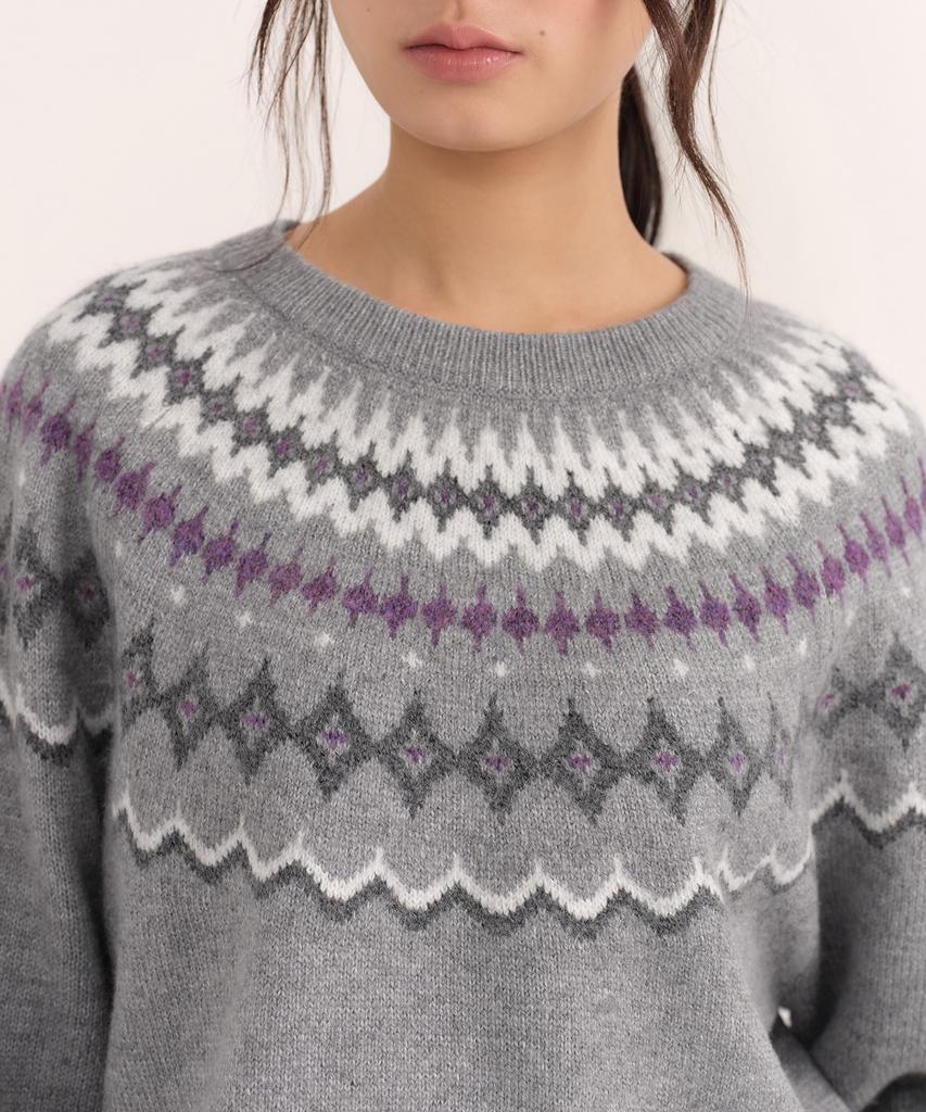 MUSINSA STANDARD WOMAN Women'S York Fair Isle Crew Neck Knit [Grey]