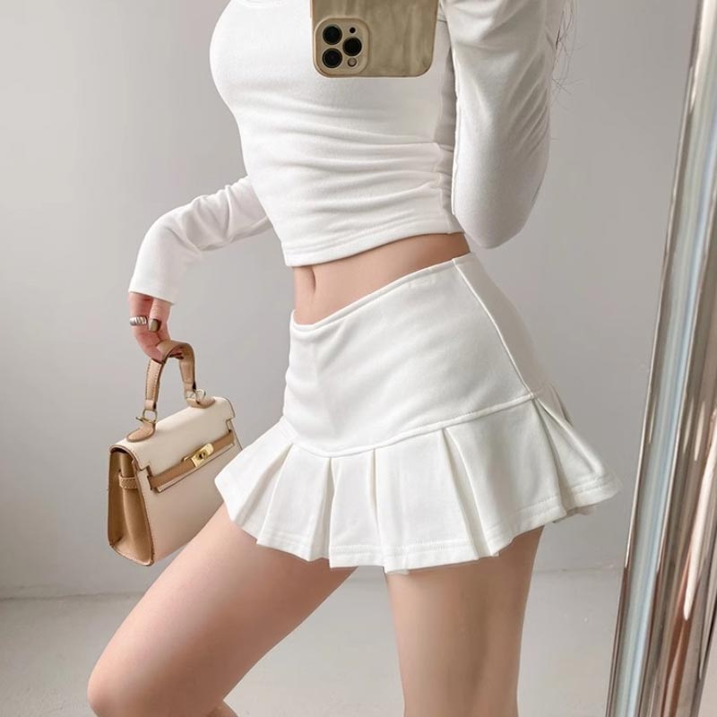 Плиссированная мини-юбка с низкой талией для женщин, летняя мода, сексуальные шорты трапециевидной формы для девочек, юбка Y2k, одежда серого, черного, белого цвета