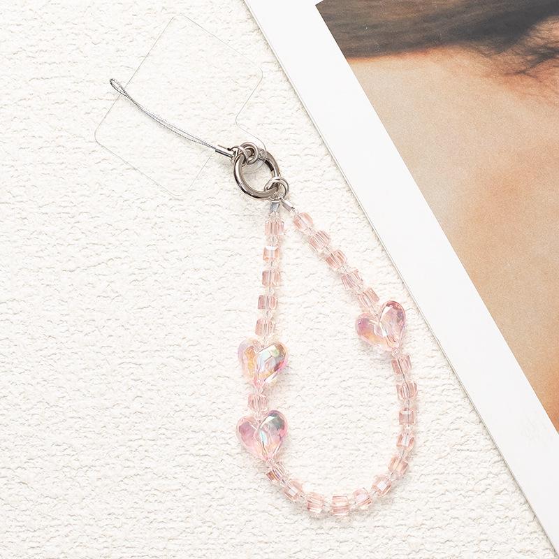 Брелок для мобильного телефона на запястье из хрустальных бусин в форме сердца с металлической пряжкой