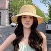 Flower Sun Hat Women's Summer Versatile Idyllic Hollow Straw Bucket Hat Big Eaves Beach Hat