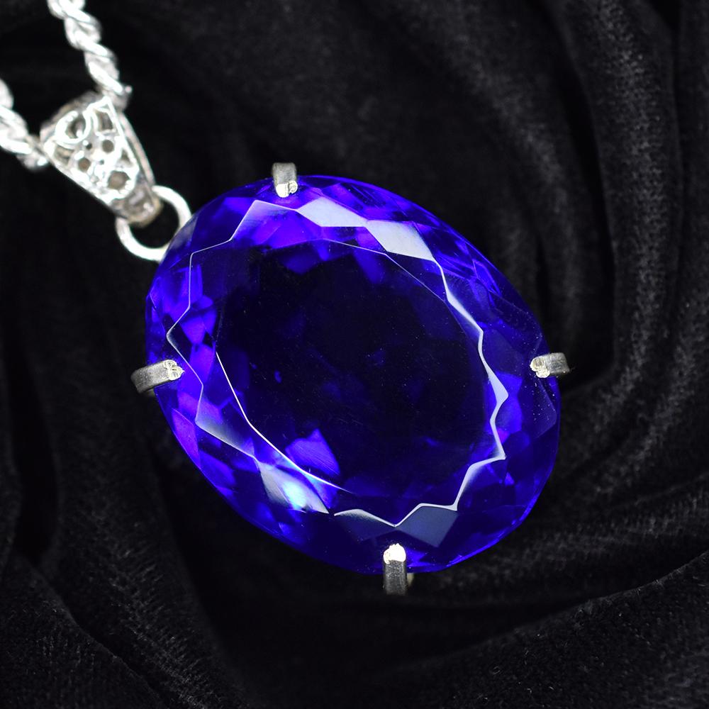 120.25 Ct Lab Created Blue Sapphire CERTIFIED Oval Pendant 925 Sterling Silver MY-PD-137-NS