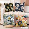 Classic Fresh Floral Pattern Cushion Cover Natural Linen Organic Fabric DoubleSided Printing Sofa Home Decor Gift Pillow Cover