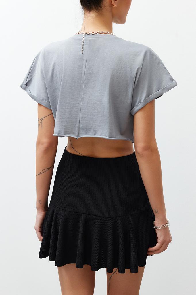 Women's Fashion Black Slit Woven Short Skirt