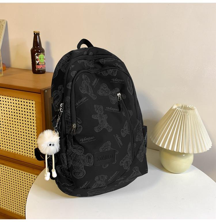 Schoolbag Printed Bear School Bag Girls High Value Simple Wind Light College Student Class Bag Travel Commuter Backpack