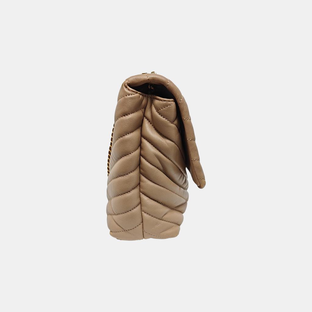 [Pre-Owned] Kira Large Nude Pink Lambskin Quilted Shoulder Bag With Gold Hardware - Very Good #O65QIA