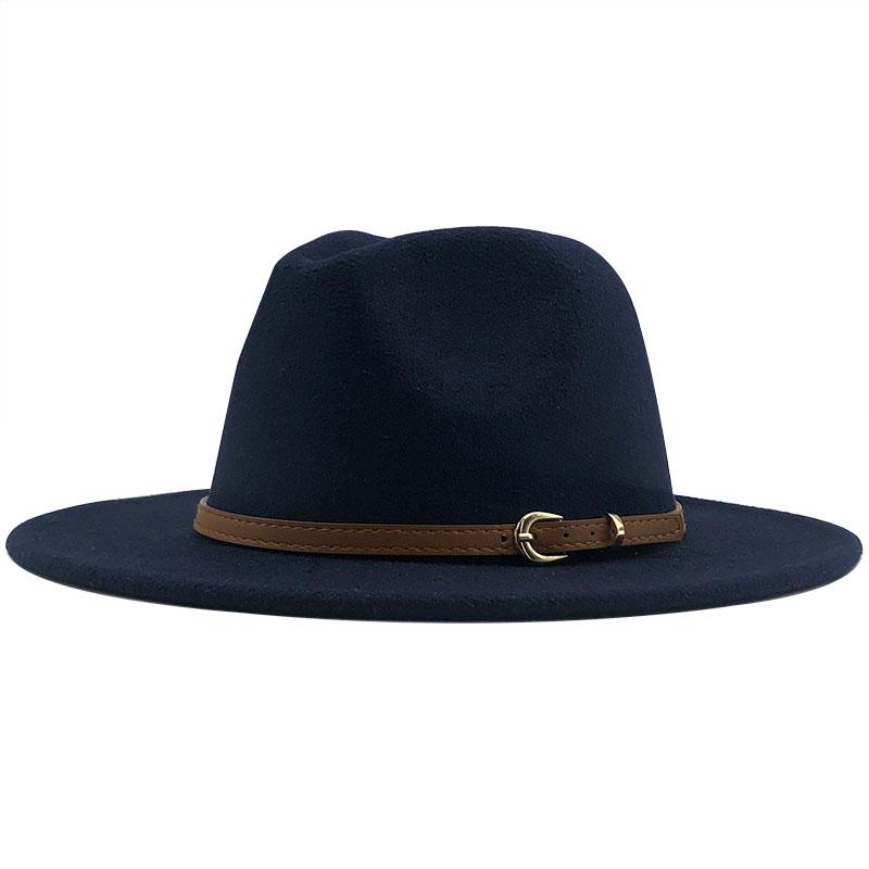 Новая женская и мужская шерстяная шляпа-федора с кожаной лентой, джентльменская элегантная женская кепка зима-осень с широкими полями, джазовая церковная панама-сомбреро