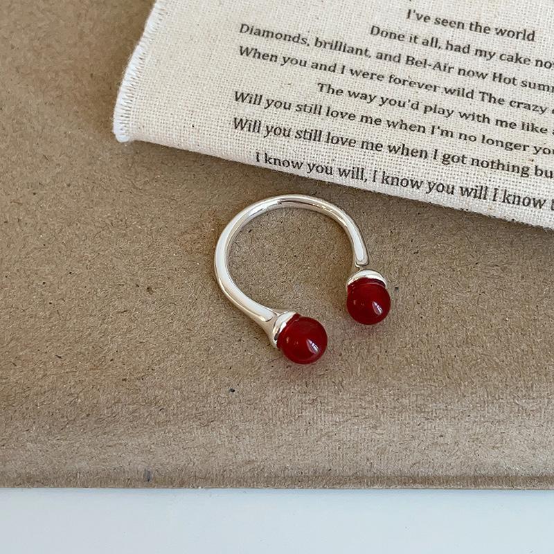 Niche Design Agate Pearl U-Shaped Open Ring Women'S Light Luxury Elegant Personality Fashion Versatile Ring Ring