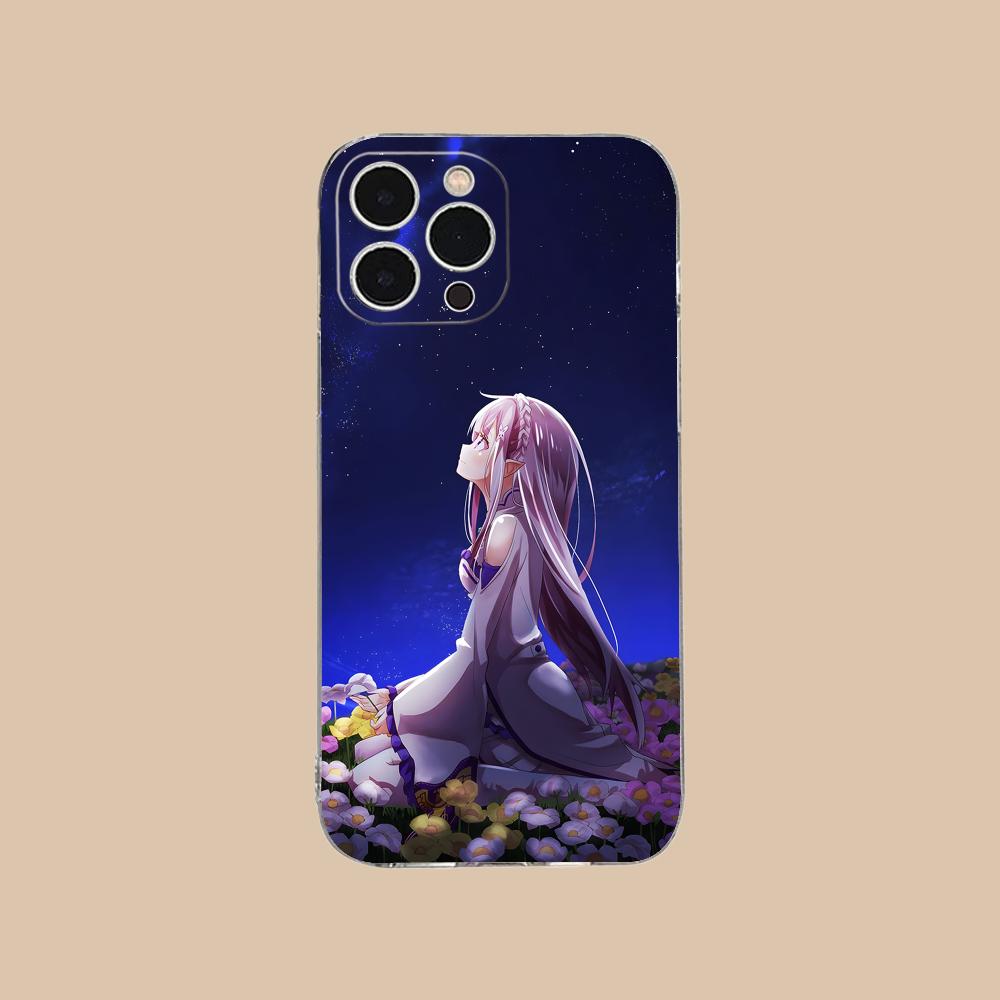 Чехол для мобильного телефона ReZero Emilia Waifu для iPhone 17 16 15 14 13 12 11 X XR XS Air Pro Max Plus Mini Прозрачный Цветной Чехол Роскошный
