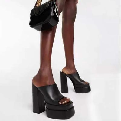 Женские тапочки, летние туфли на высоком каблуке с квадратным носком и платформой, женские модные тапочки, женские сандалии с толстой подошвой, новые