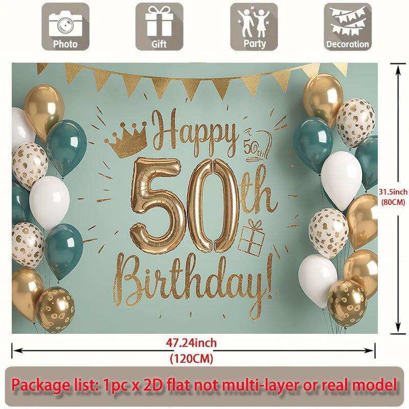 50th Birthday Party Backdrop Gold Green Polyester Banner Photo Booth Decoration