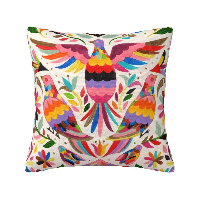 Mexican Otomi Floral Composition Art Modern Throw Pillow Cover Living Room Decoration Folk Flowers Pattern Chair Cushion