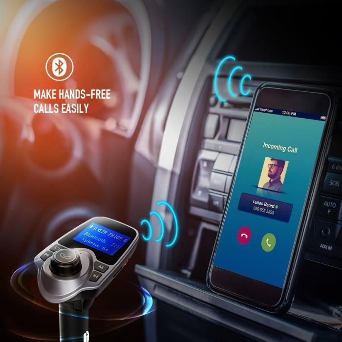 Transmetteur FM Bluetooth Voiture FM Transmetteur Voiture Kit Main Libre avec USB Audio Lecteur MP3 pour iPhone,Téléphones Android