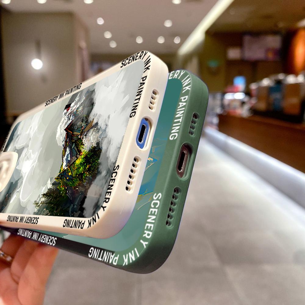 Для iPhone 16 15 14 Pro Max Redmi Note 13 12 Pro Samsung S25 S24 Ultra A13 A14 A15 A16 Мягкий защитный чехол для камеры с полным объективом и рисунком в виде гор и деревьев