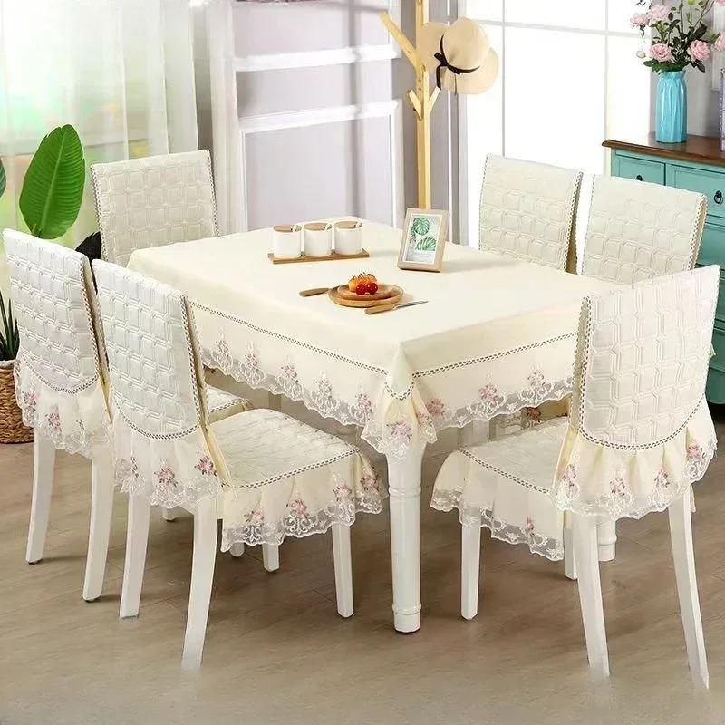 Легкий роскошный волнистый кружевной чехол на стул, утолщенная тканевая подушка для обеденного стола, европейский стиль, большой цветочный скатерть, чехол на стул