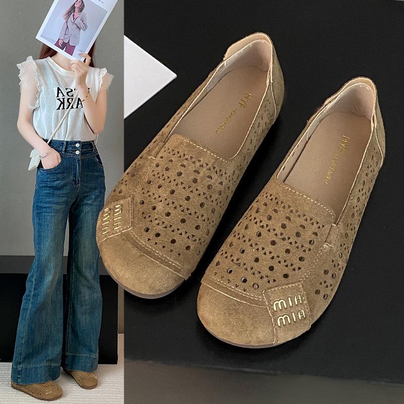 Летние новые повседневные ретро туфли на плоской подошве, дышащие, повседневные, детские, большого размера, с полым мягким дном, женские туфли-бини