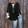 Women's Fashion Casual Button V-Neck Seven Sleeve Vintage Solid Color Shirt Top