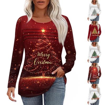 Женская футболка с принтом, длинный рукав, повседневная, выходного дня, модная, базовая, с круглым вырезом, обычная, топ