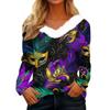 Женский свободный повседневный топ с длинными рукавами и принтом из плюша с V-образным вырезом, топ с длинными рукавами