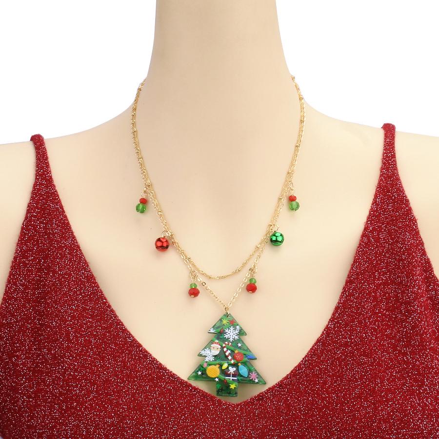 Holiday Jewelry: European & American Double-Layer Christmas Bell & Snowflake Clavicle Necklace
