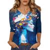 Женские топы, рубашка с рукавом три четверти, свободная повседневная рубашка с V-образным вырезом, футболка с принтом персонажей