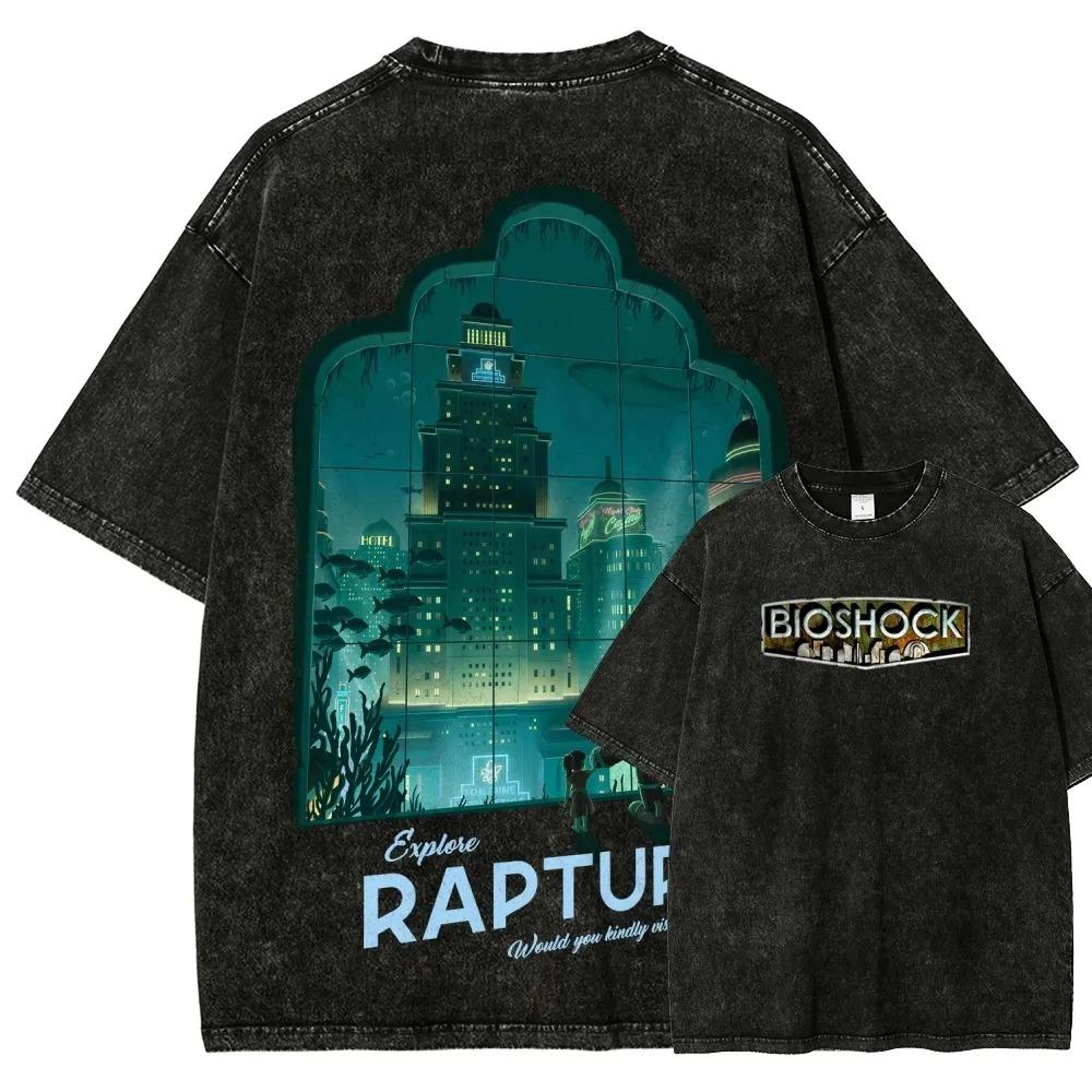 Классическая ретро-игра Bioshock Периферия Графический принт Футболка Мужчины Женщины Новый Харадзюку Стиль Футболка Винтажная Стирка Хлопок Топ