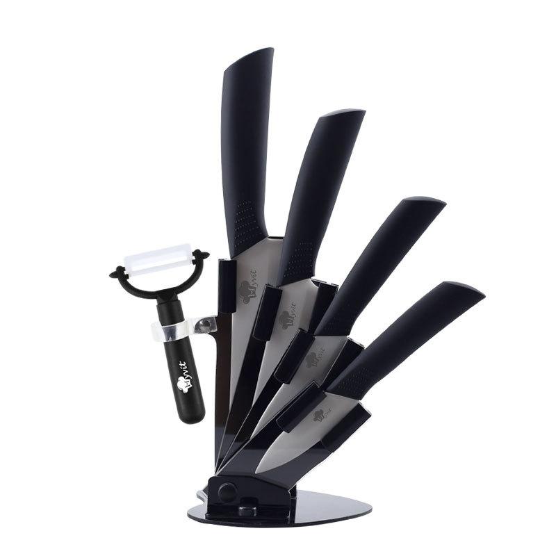 Кухонные ножи Керамические ножи Набор аксессуаров 3 дюйма для очистки овощей 4 дюйма универсальные 5 дюймов для нарезки 6 дюймов нож шеф-повара + держатель + овощечистка с черным лезвием