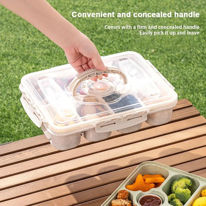10 compartments of wheat straw lunch box, portable square food container, suitable for picnicking