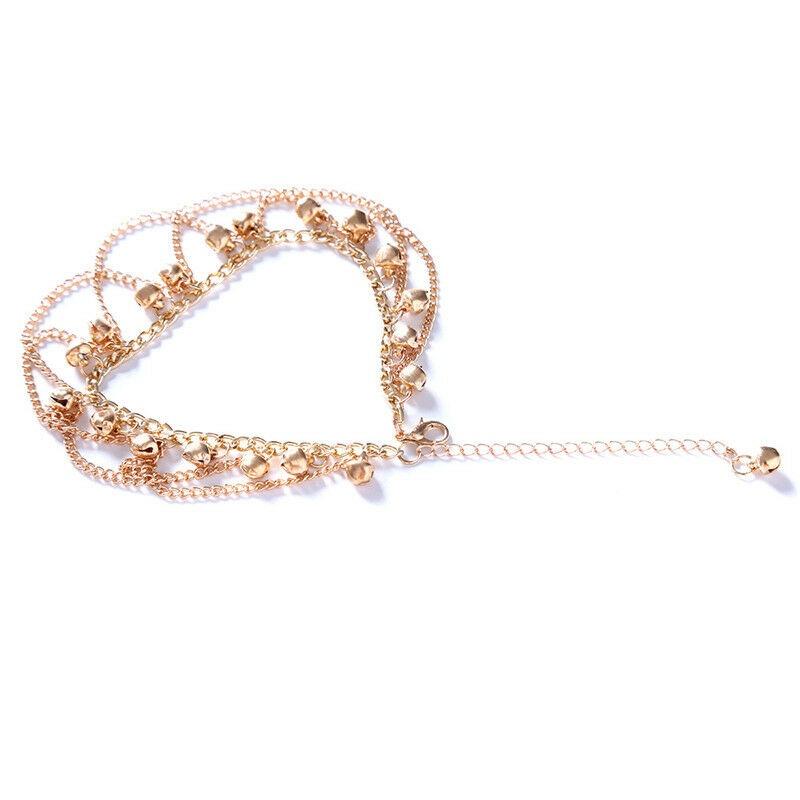 Золотая цепочка с кисточками и колокольчиками, золотая металлическая цепочка, браслет на щиколотке, элегантный женский браслет на ногу, пляжные браслеты для девочек, украшения для ног