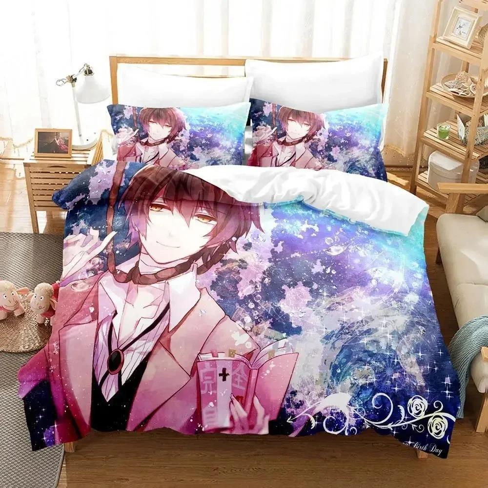 Модный комплект постельного белья Bungou Stray Dogs S4 с рисунком из мультфильма «Аниме» из трех предметов для взрослых и детей, для спальни, пододеяльник, наборы с 3D-принтом, кавайное аниме