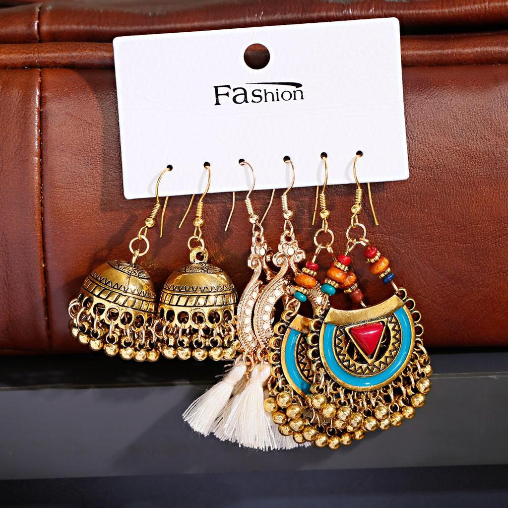 Bohemian Ethnic Retro Earring Set: 3-Piece Hanfu & Nepal Style for Women