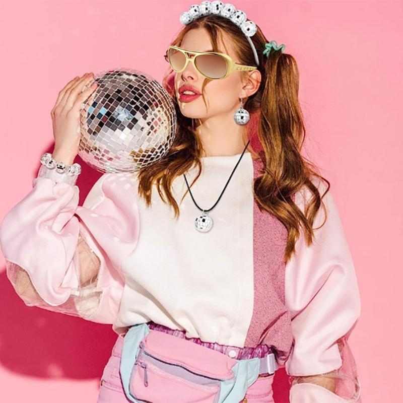 Набор из 3 мужских аксессуаров для костюма в стиле диско 70-х: Ожерелье, Усы, Солнцезащитные очки, Очки в стиле хиппи для тематической вечеринки в стиле диско