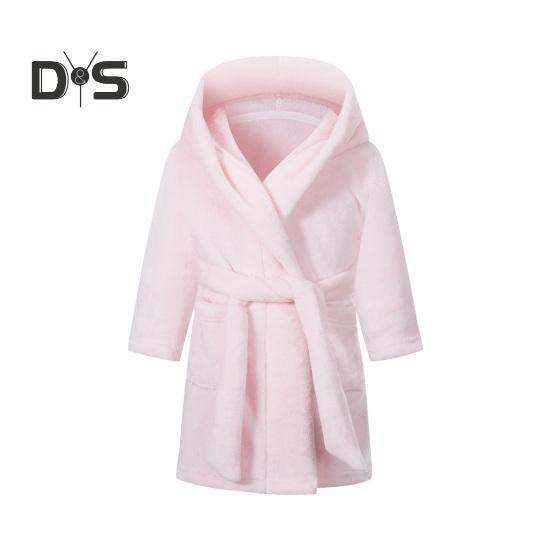 Фланелевый халат с капюшоном и завязкой на талии для девочек, мягкий пушистый банный халат для детей, теплый банный халат с принтом, капюшоном и карманами