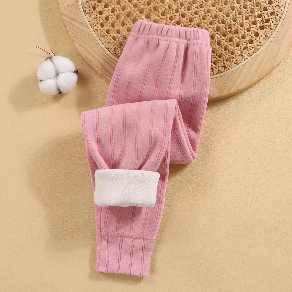 Children's Fleece-Lined Thickened Thermal Pants for Fall/Winter Medium-Large Sizes Solid Color Simple Pants