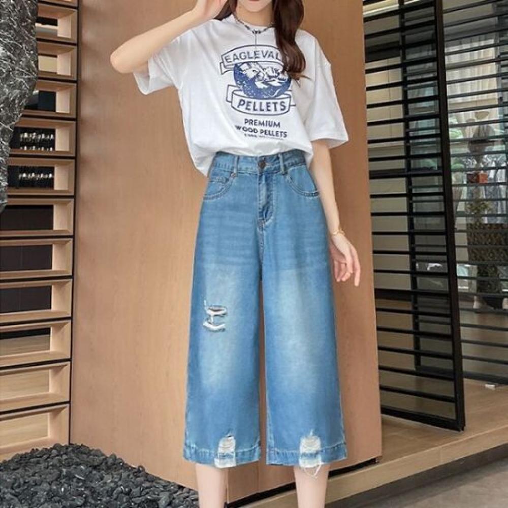 Navava Men Vintage Mood Cutting Wide 7 10 Denim Pants Np379