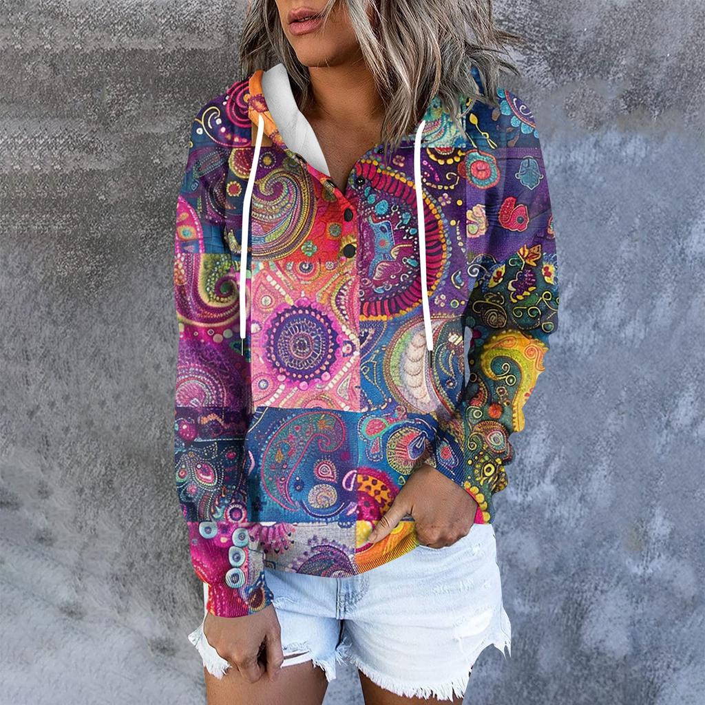Women's Casual Fashion Long Sleeved Top Printed Round Neck Printed Hoodie
