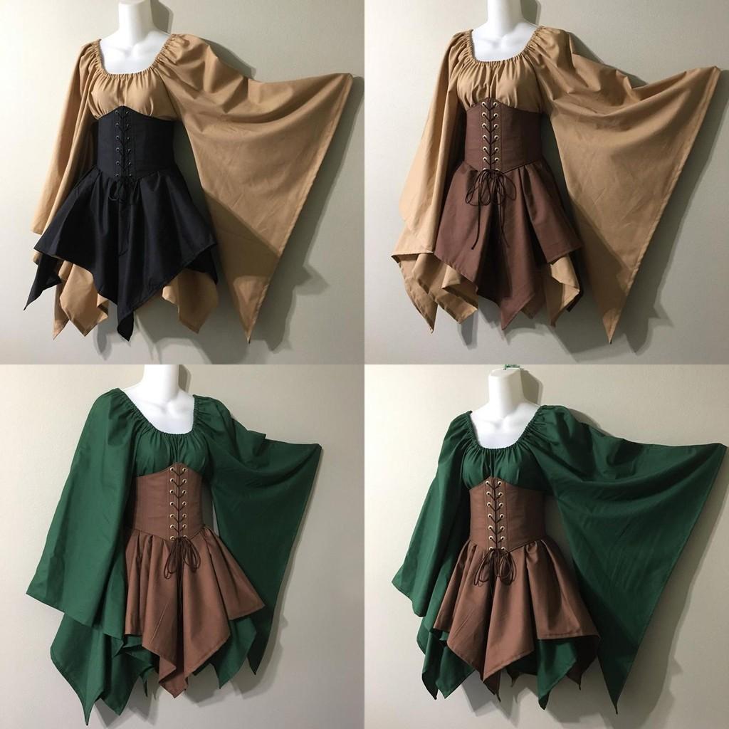 Очаровательный средневековый женский наряд лесной эльфийки феи с корсетом для магии на Хэллоуин