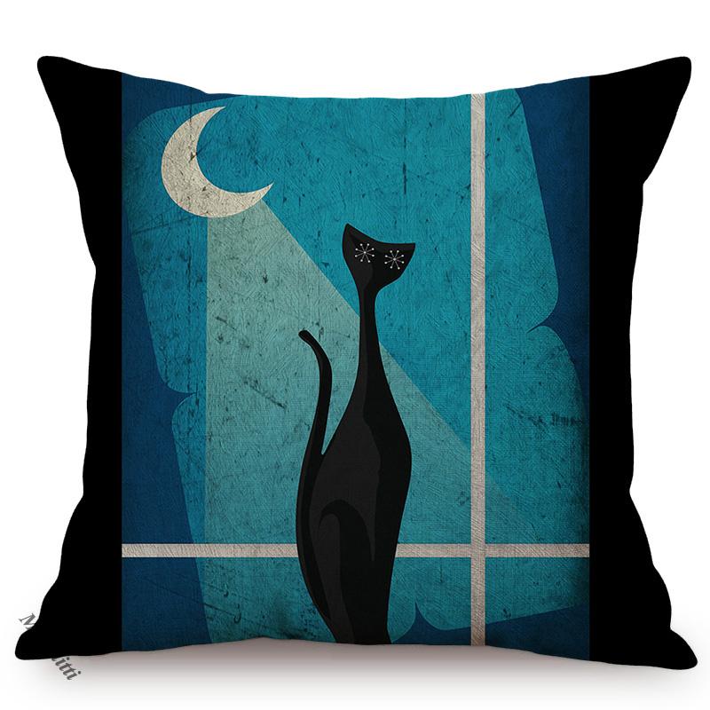Cartoon Cat Modern Abstract Art Home Decoration Sofa Pillow Case Cute Animal Poster Cotton Linen Living Room Chair Cushion Cover