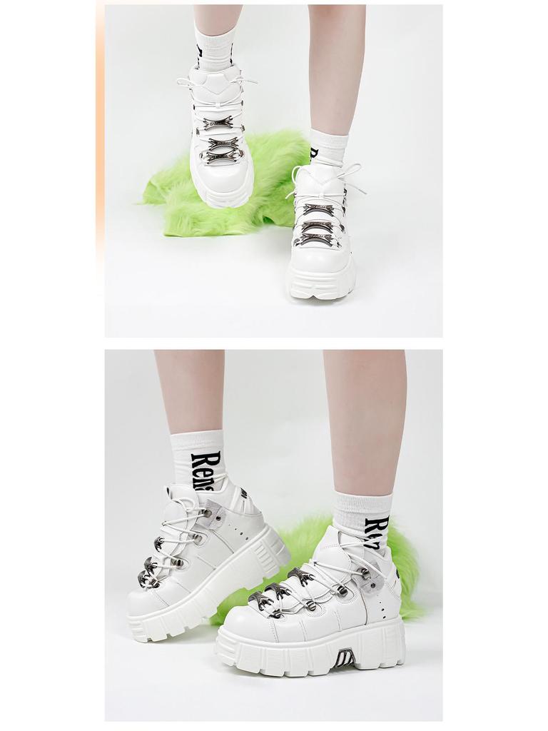 Весна 2024 г. Женские высокие кожаные ботинки в готическом стиле с толстой подошвой