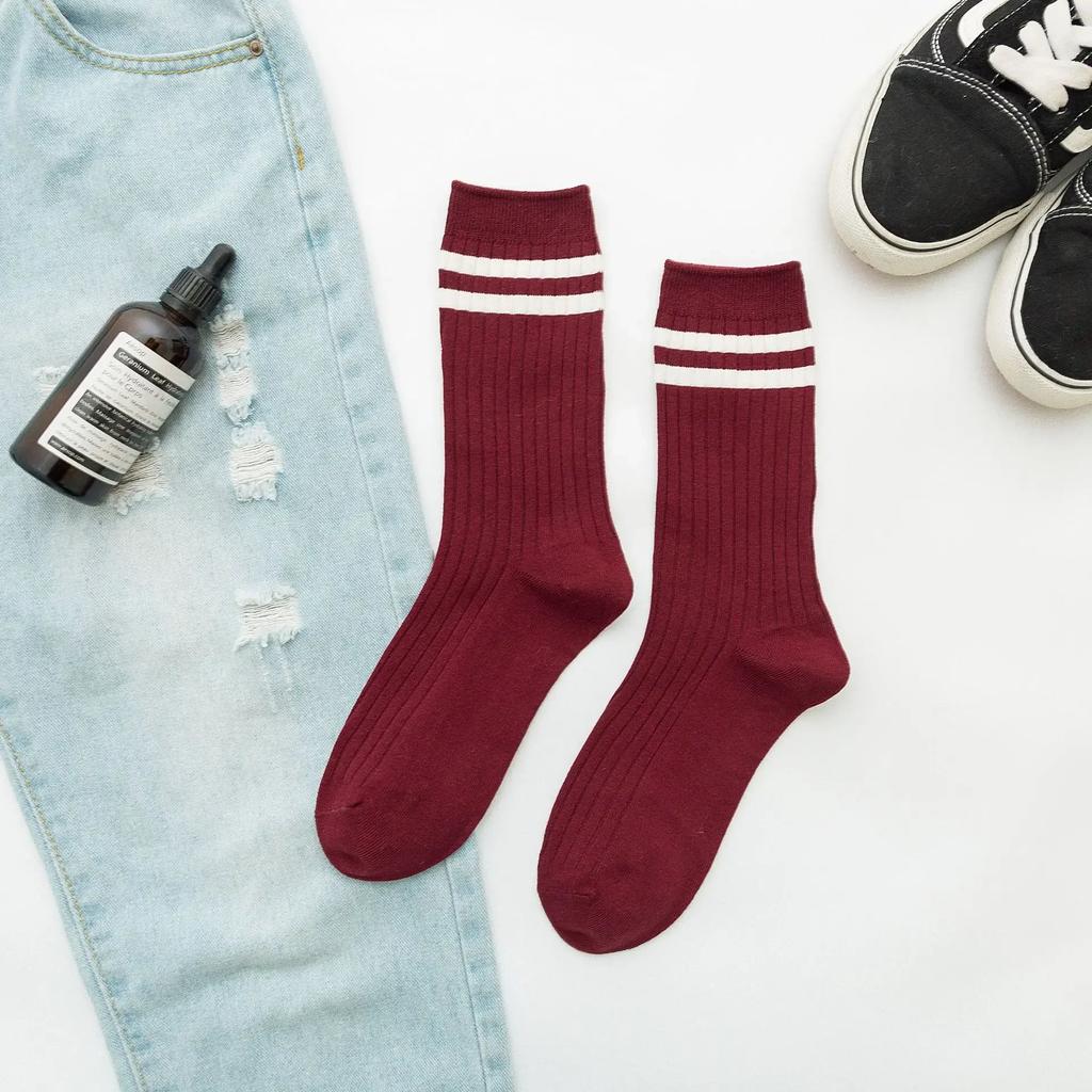 Retro Striped Sports Women Socks Japanese Fashion High School Girls Socks Casual Fashion Harajuku Streetwear Knitting Long Socks