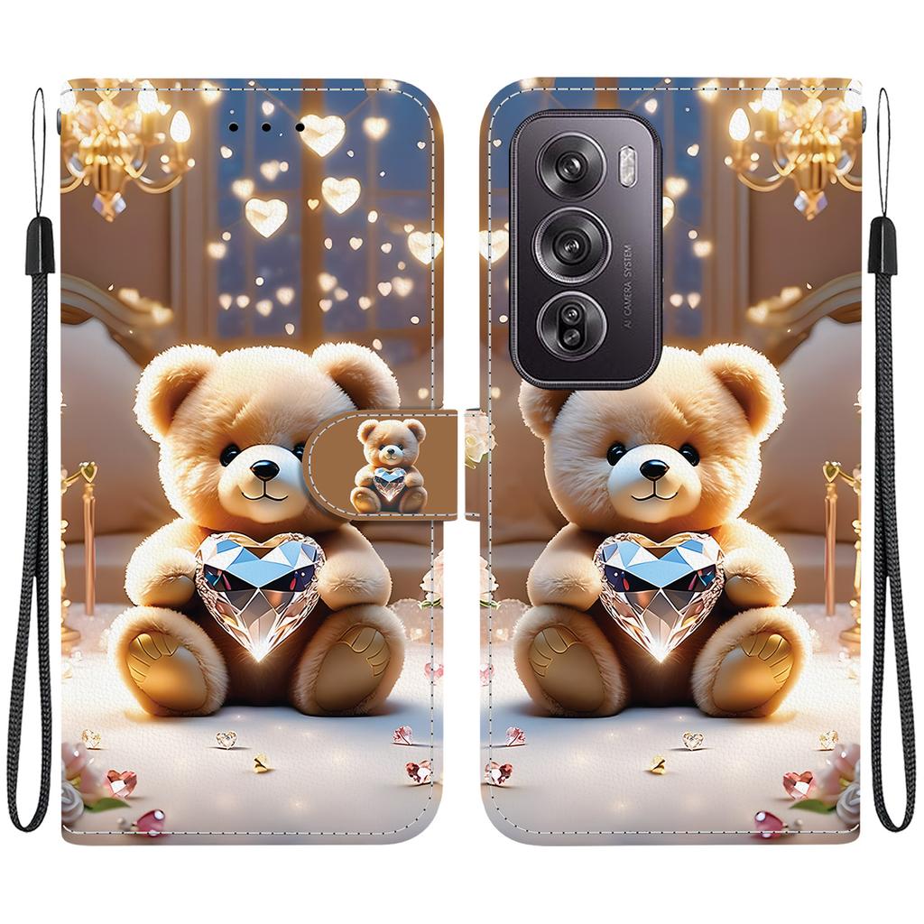 Чехол-книжка из искусственной кожи ручной работы для Oppo Reno12/Reno12 Pro, противоскользящий противоударный чехол с ремешком на запястье и дизайном в виде сердечек/роз/кошек