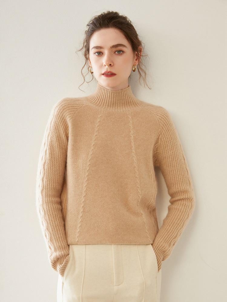 Уютный кашемировый свитер с полувысоким воротом: Приталенный крой, длинный рукав, короткий, свободный пуловер - Идеально для осени/зимы