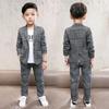 Boys Spring and Autumn Plaid Suit Middle and Older Children Handsome Suit Jacket + Pants Two-piece Set