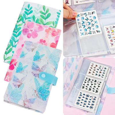 120/240 слотов, книга для хранения наклеек для ногтей, прозрачная/бабочка/цветы/листья, обложка для наклеек для ногтей, альбом для хранения маленьких наклеек