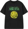 Детская черная футболка Nirvana с коротким рукавом _ Футболка с желтым логотипом для детей _ Унисекс одежда для подростков с принтом музыкальной группы в стиле гранж
