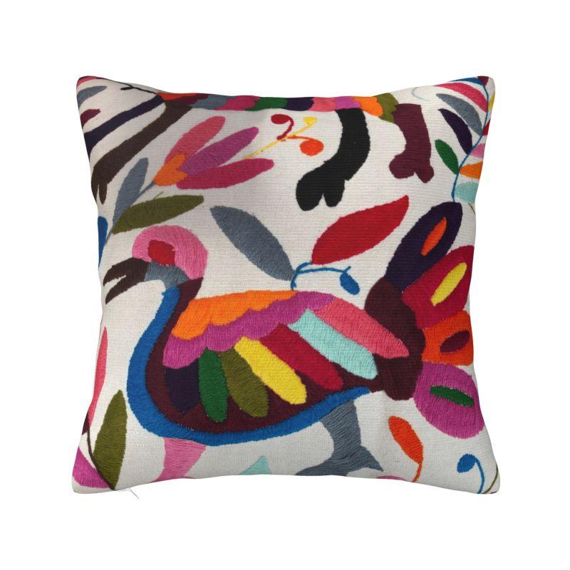 Mexican Otomi Floral Composition Art Modern Throw Pillow Cover Living Room Decoration Folk Flowers Pattern Chair Cushion