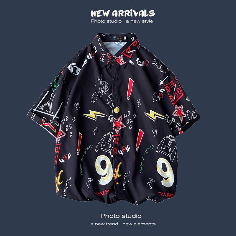 Летняя корейская ретро-цветочная свободная рубашка для пары - модный мужской топ с коротким рукавом