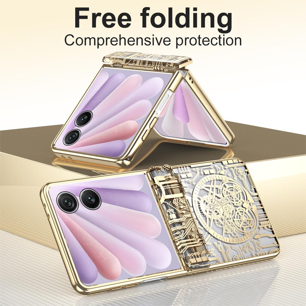 For Honor Magic V Flip 2 Case Mechanical Legend Electroplating PC Phone Cover with Rear Screen Film